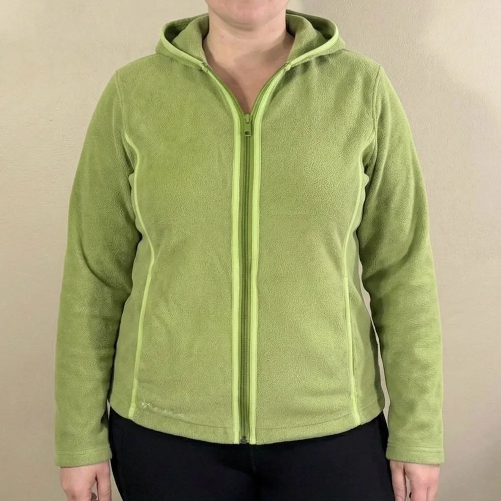 Columbia Fleece Hoodie Full-Zip Jacket Lime Green Sz L EUC Fall Layering Hiking